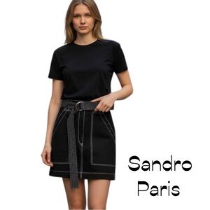 Sandro Paris Black Belted Mini Jean Skirt NWOT Size 2